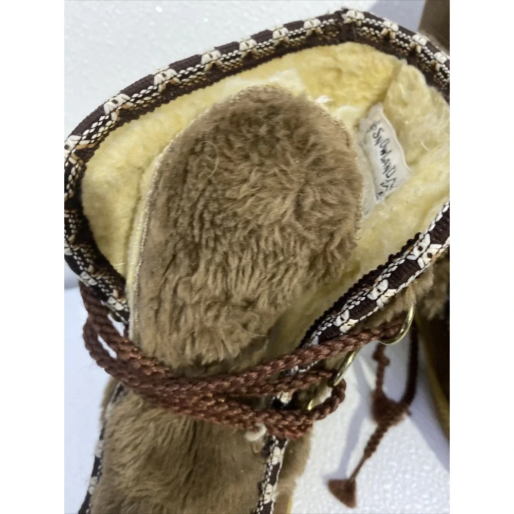 Snowland Snow Boots Women 5 Brown Excellent Vintage Faux Fur Mukluk Lace Up